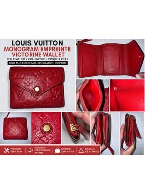 Louis Vuitton Victorine Wallet Red Monogram Empreinte Leather Auth